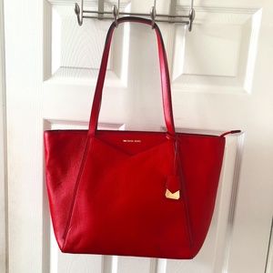 Michael Kors Red Leather Tote Bag